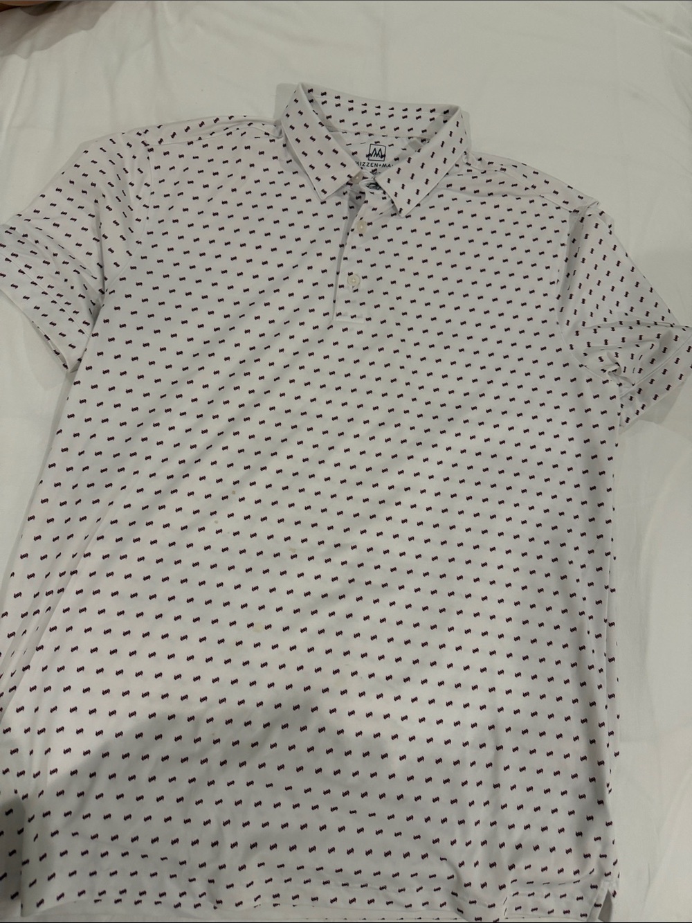 Mizzen+Main White Polo with Navy Micro Dot Print